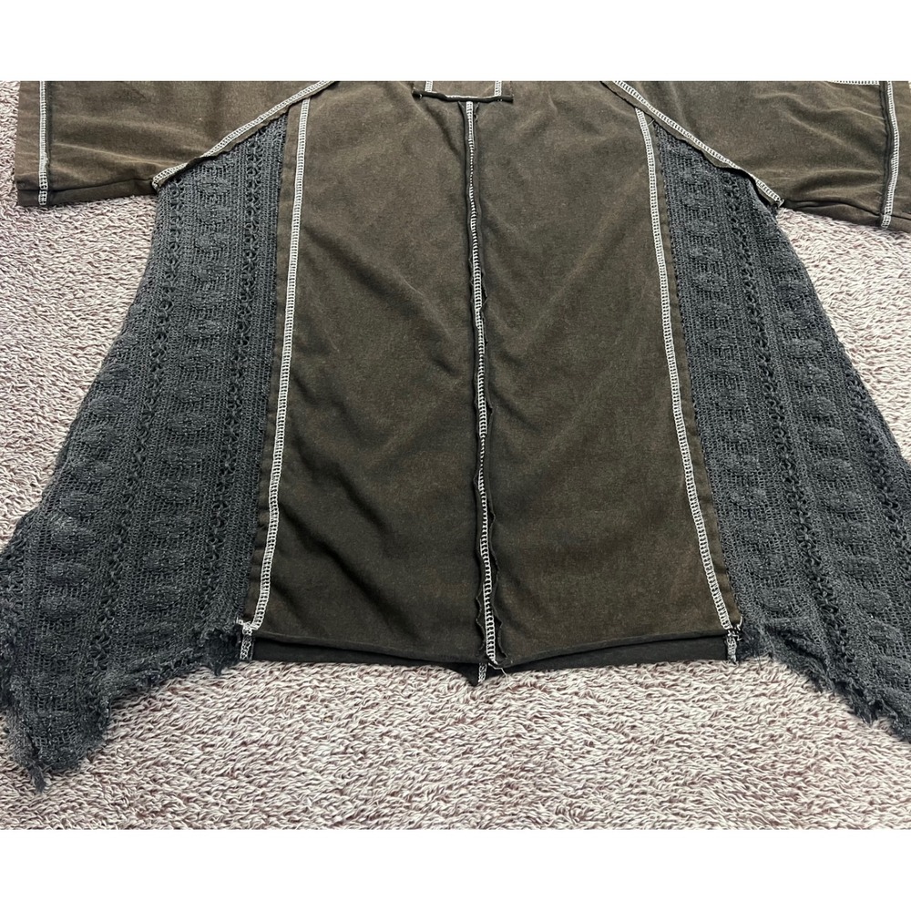 POL Top L Washed Black Brown Crochet Lace Sharkbite Hem Boho Lagenlook - Picture 9 of 11